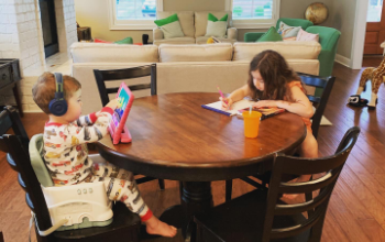 students working at a table