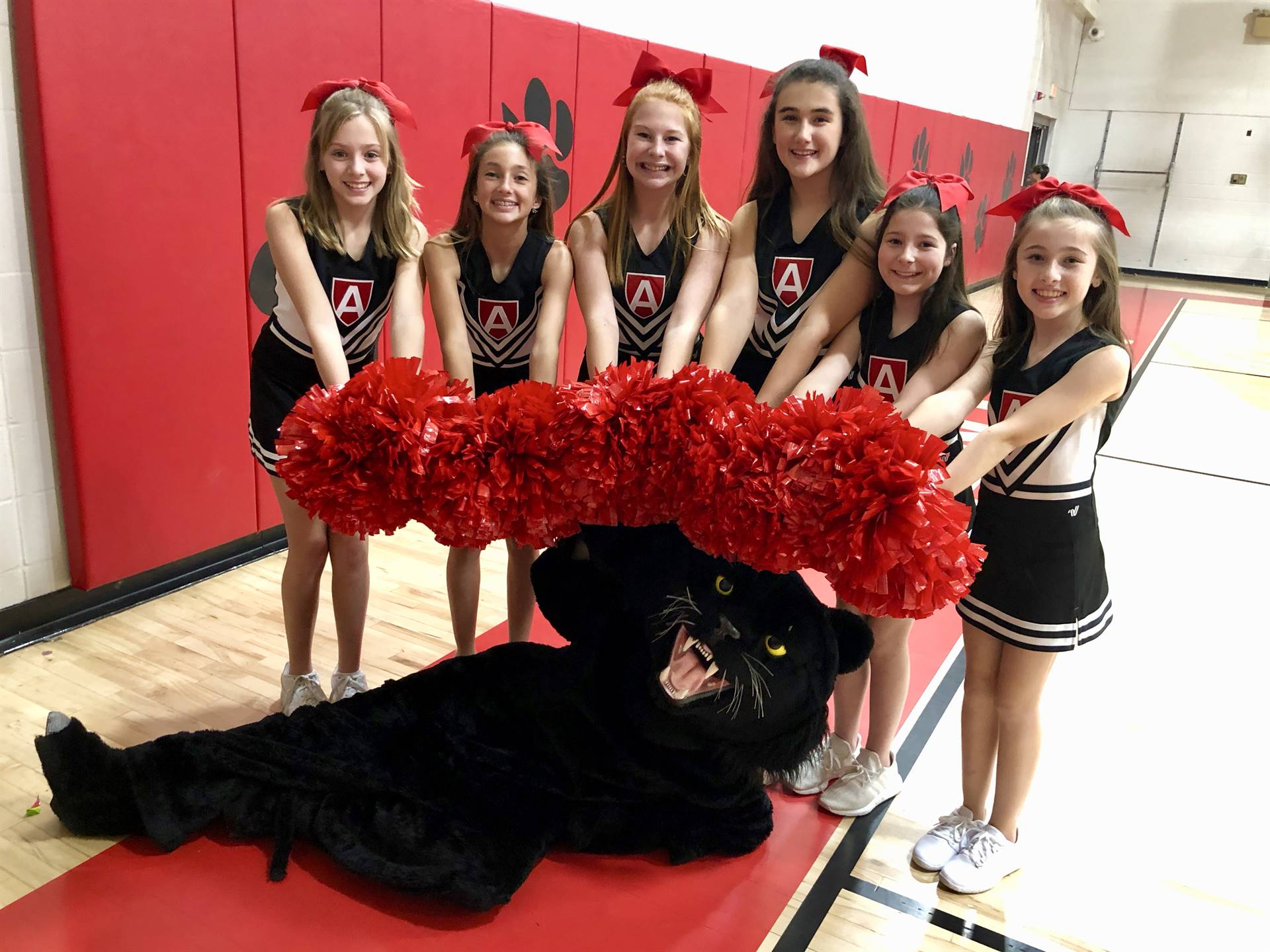 cheerleaders and mascot